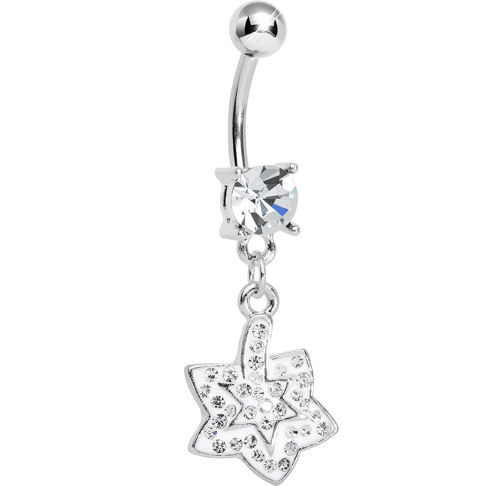 Crystalline Gem Paved Layered Star Dangle Belly Ring