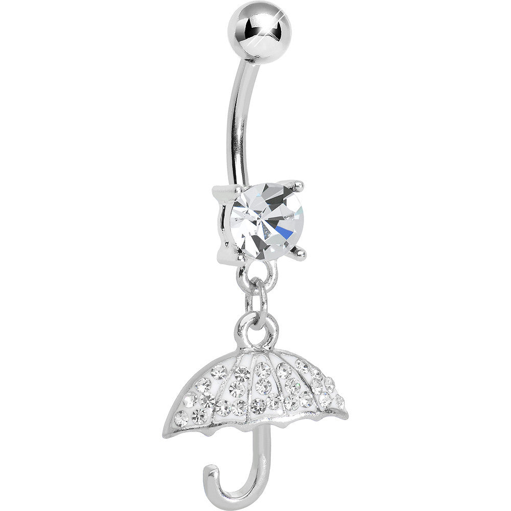 Crystalline Gem Paved April Showers Umbrella Dangle Belly Ring