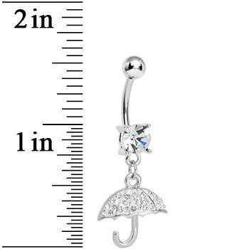 Crystalline Gem Paved April Showers Umbrella Dangle Belly Ring