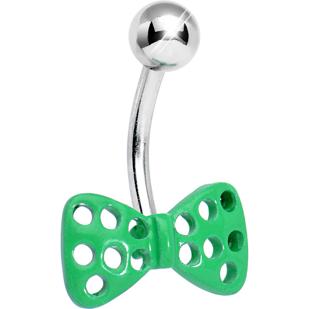 Bright Green Swiss Cheese Bow Tie Belly Ring