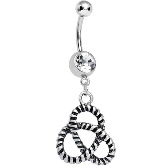 Crystalline Gem Black and Silver Striped Knot Dangle Belly Ring