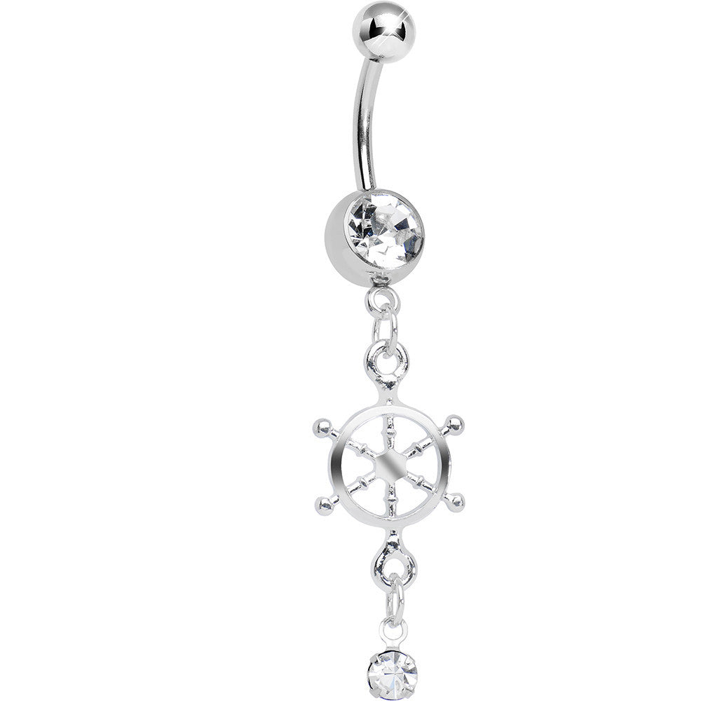 Crystalline Gem Drop and Ship Wheel Dangle Belly Ring