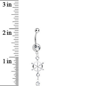 Crystalline Gem Drop and Ship Wheel Dangle Belly Ring