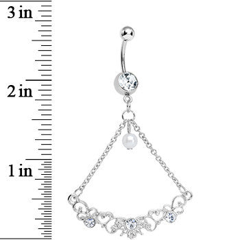 Crystalline Gem Faux Pearl Fanciful Scrolls Chandelier Belly Ring