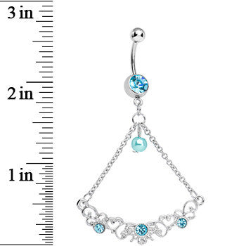 Aqua Gem Faux Pearl Fanciful Scrolls Chandelier Belly Ring