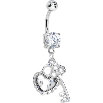 Clear Gem Key to Unlock My Heart Dangle Belly Ring