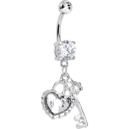 Clear Gem Key to Unlock My Heart Dangle Belly Ring