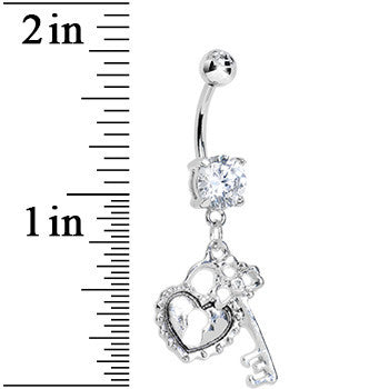 Clear Gem Key to Unlock My Heart Dangle Belly Ring