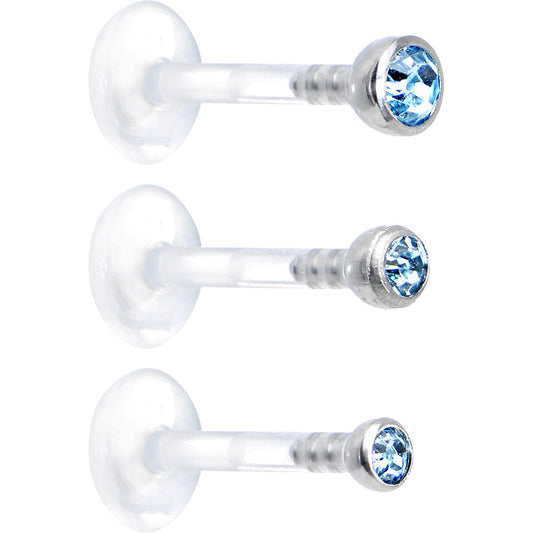 16G 5/16 Aqua Gem Bioplast Triple Forward Helix Barbell 3 Pack Set