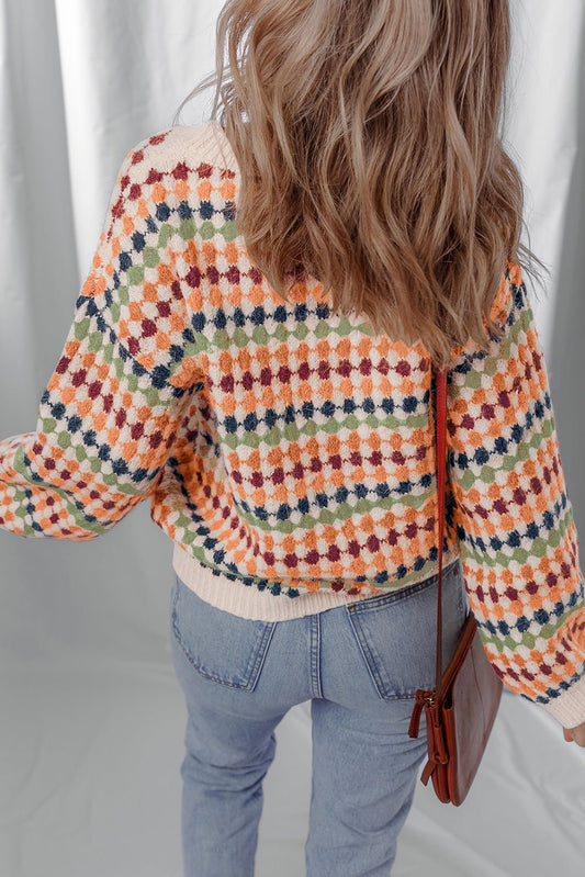Multicolour Dotty Striped Pattern Knit Drop Shoulder Sweater - Jaico Online Shop
