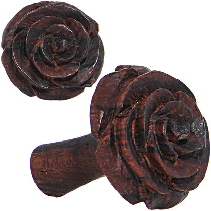 6G Organic Rengas Wood Cherry Rosebud Hand Carved Plug Set