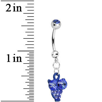 Blue Gem Oversized Eyes Owl Dangle Belly Ring