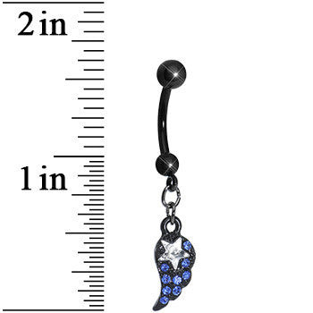 Blue Gem Celestial Star Solo Black Wing Dangle Belly Ring