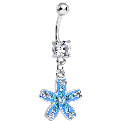Clear Gem Sparkling Paved Aqua Star Flower Dangle Belly Ring
