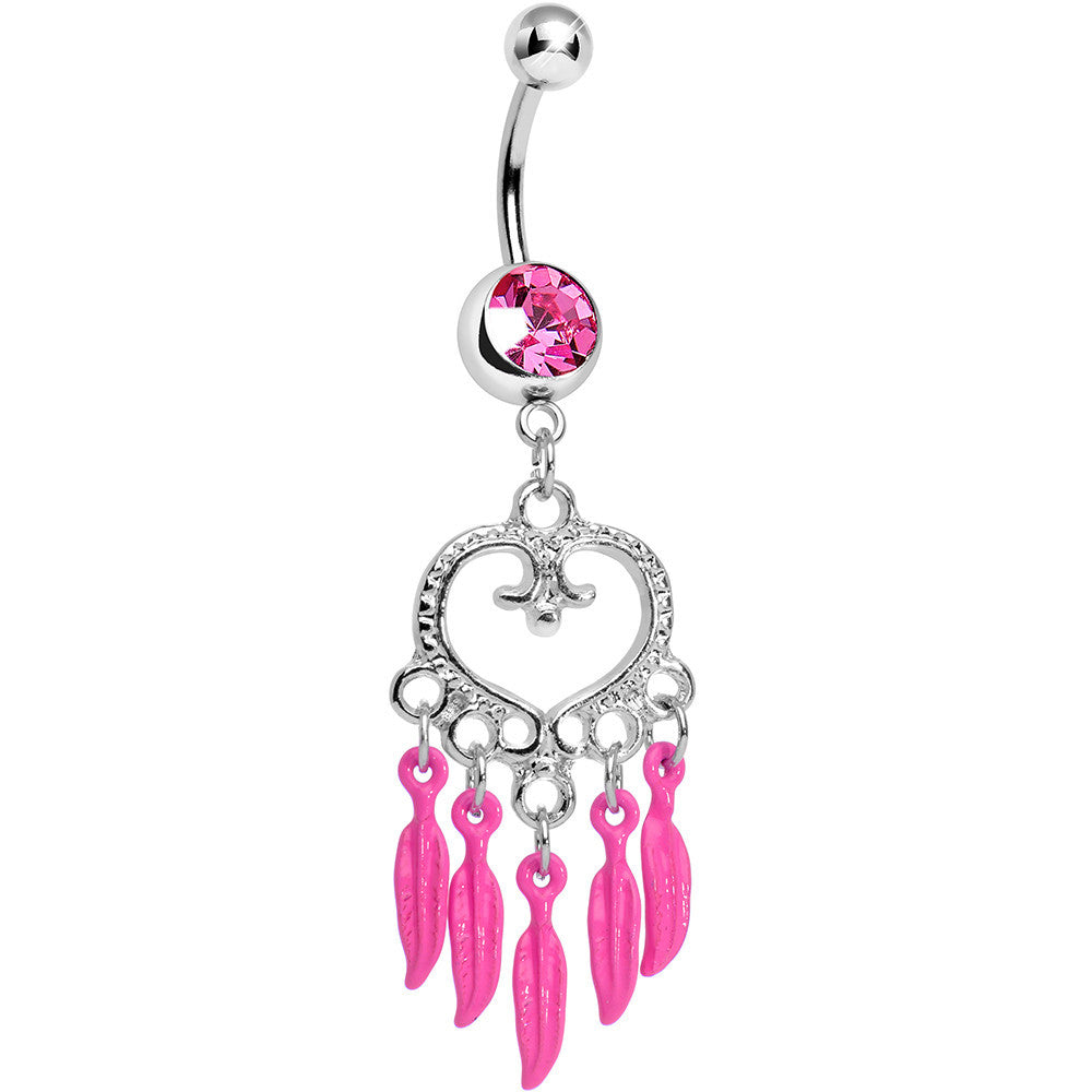 Pink Gem Heart Full of Dreamcatcher Dangle Belly Ring