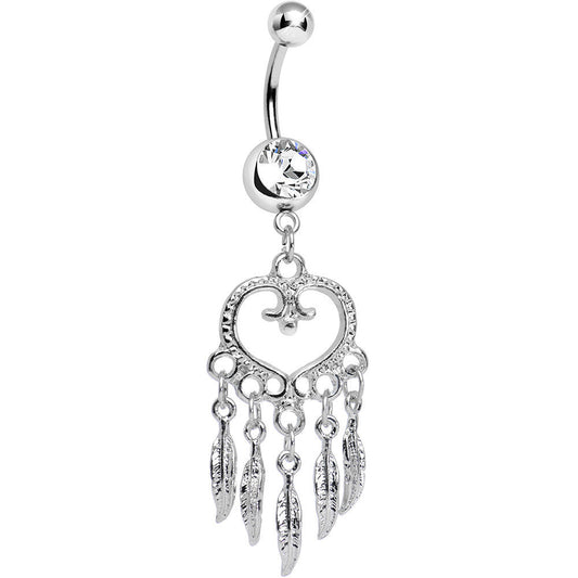Clear Gem Heart Full of Dreamcatcher Dangle Belly Ring