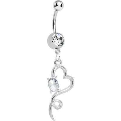Clear Gem Opening Hollow Heart Twist Dangle Belly Ring