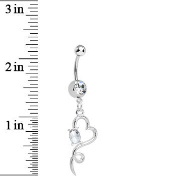 Clear Gem Opening Hollow Heart Twist Dangle Belly Ring