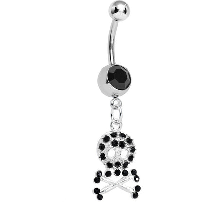 Black Gem Glam Skull and Crossbones Dangle Belly Ring