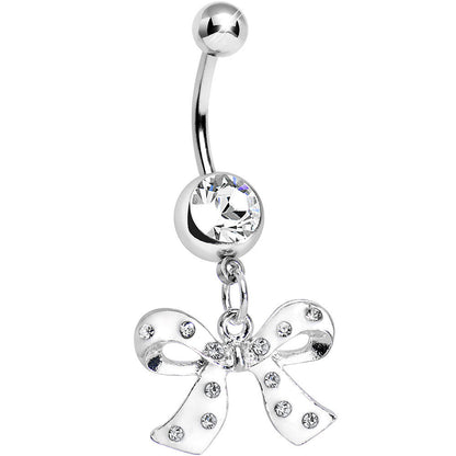 Crystalline Gem Polka Dotted Girly Bow Dangle Belly Ring