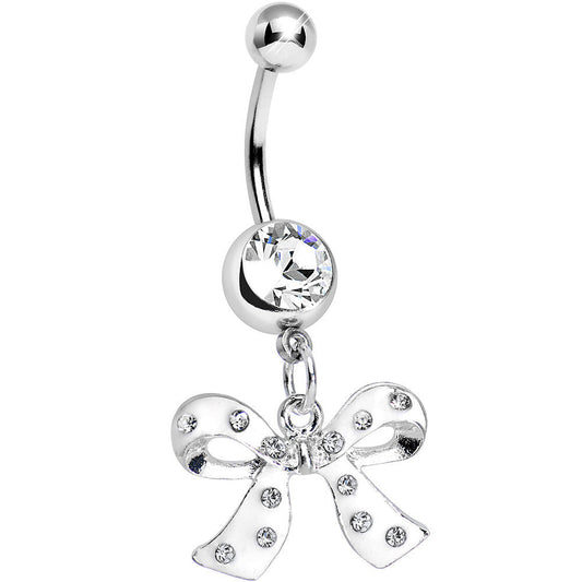 Crystalline Gem Polka Dotted Girly Bow Dangle Belly Ring