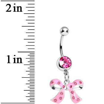 Pink Gem Polka Dotted Girly Bow Dangle Belly Ring