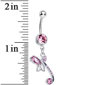 Pink Gem Bud of the Tulip Flower Dangle Belly Ring