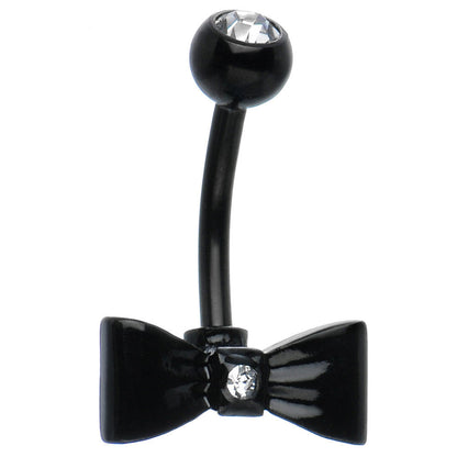 Clear Gem Total Sophistication Black Bow Tie Belly Ring