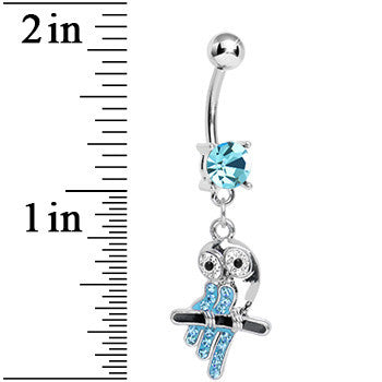 Aqua Gem Oddly Adorable Owl Dangle Belly Ring