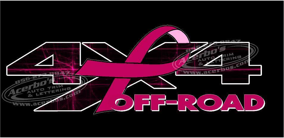 4x4 Off Road PINK Breast Cancer Ribbon Decal Stickers (x2)