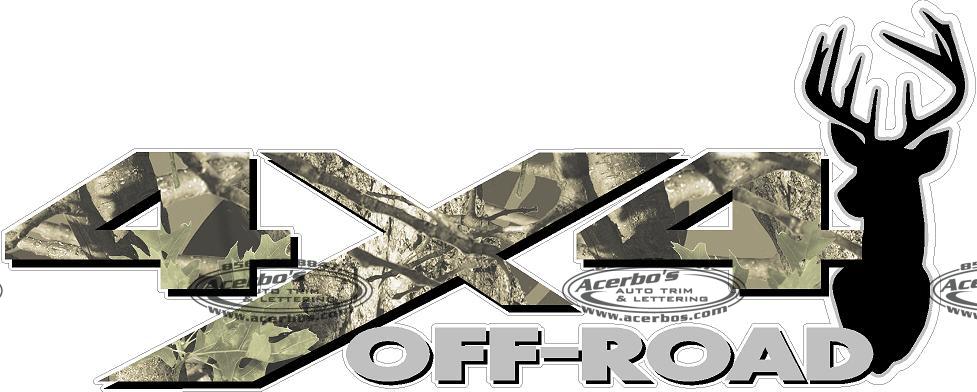 4x4 Off Road CAMOUFLAGE Deer Head Decal Sticker (x2) [PICK 1 PATTERN]