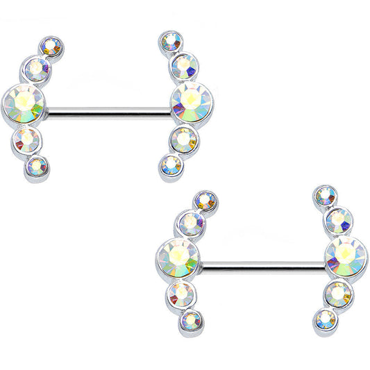 14G 5/8 Aurora Gem Steel Round Quintent Nipple Barbell Set