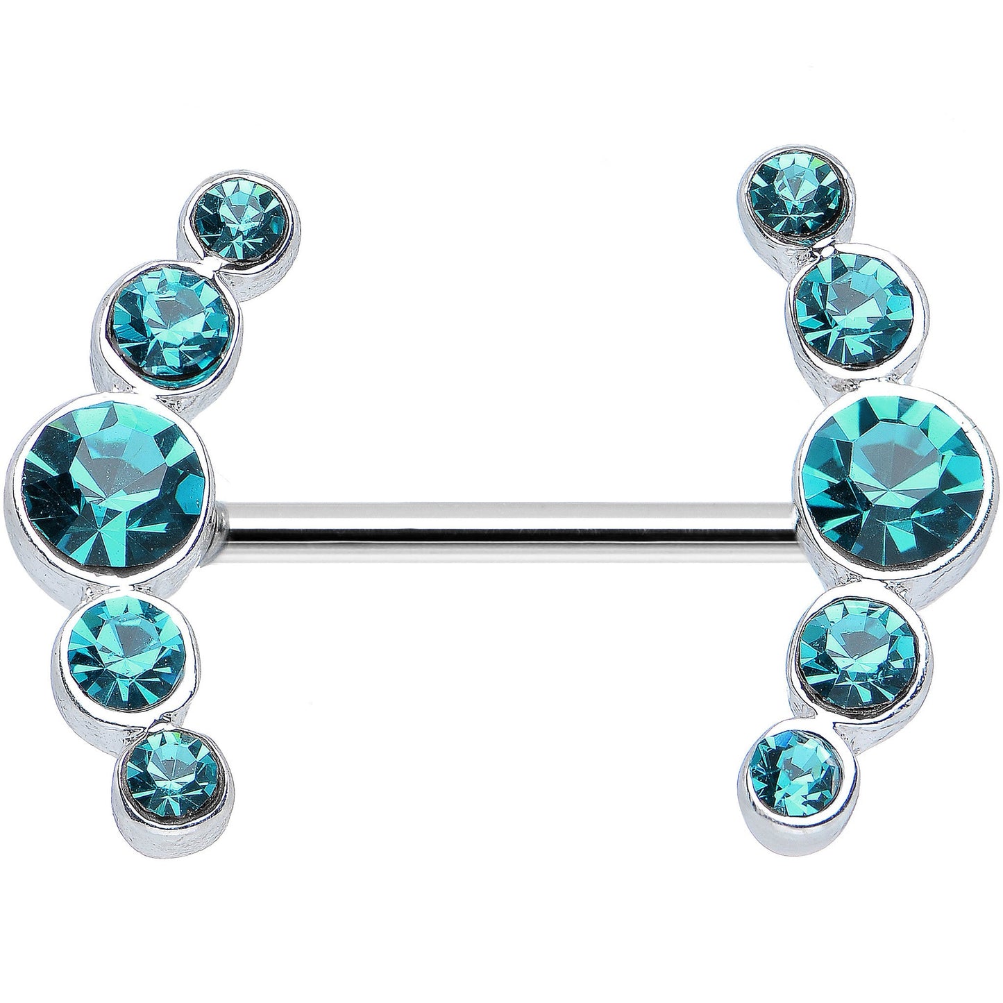 14G 5/8 Aqua Gem Steel Round Quintet Nipple Shield Set