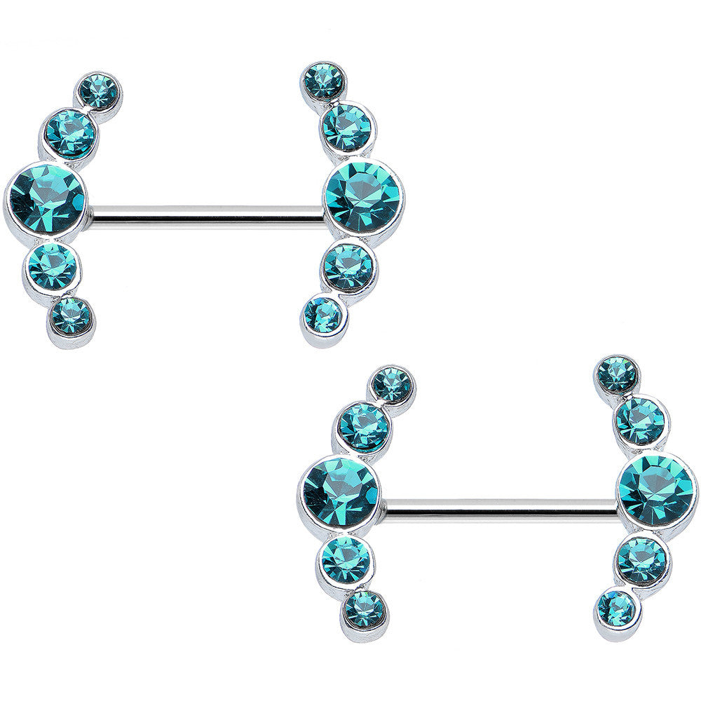 14G 5/8 Aqua Gem Steel Round Quintet Nipple Shield Set