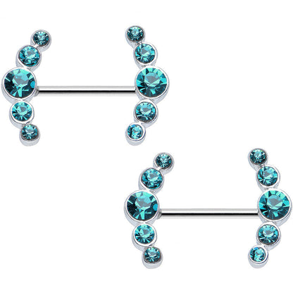 14G 5/8 Aqua Gem Steel Round Quintet Nipple Shield Set