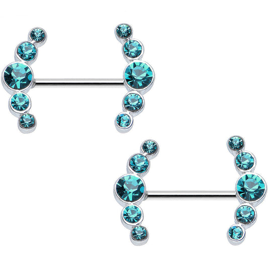 14G 5/8 Aqua Gem Steel Round Quintet Nipple Shield Set