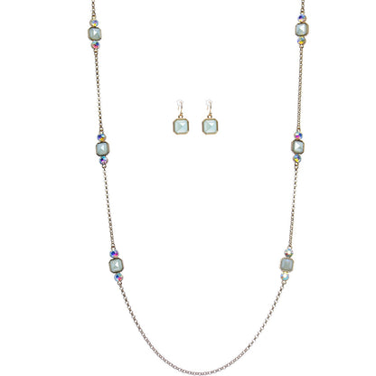 Aurora Gem Mint Green Octagon Faux Stone Dangle Earrings Necklace Set