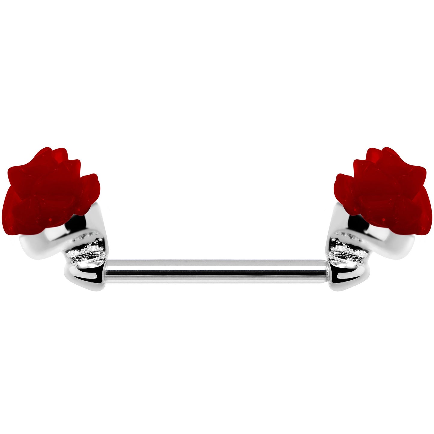 14G 5/8 Fancy Red Rose Flower Nipple Barbell Set