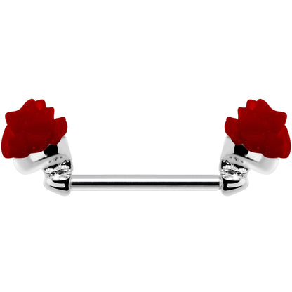 14G 5/8 Fancy Red Rose Flower Nipple Barbell Set