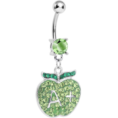 Green Gem Teacher Gets an Apple Dangle Belly Ring