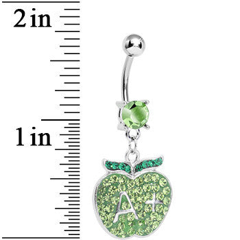 Green Gem Teacher Gets an Apple Dangle Belly Ring
