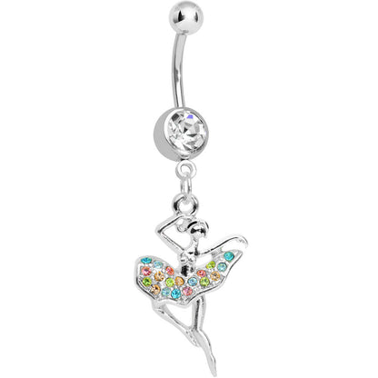 Clear Gem Multi Colored Tutu Ballerina Dangle Belly Ring
