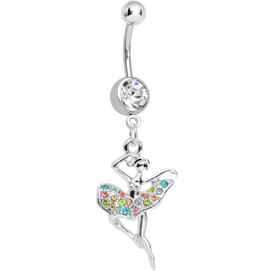 Clear Gem Multi Colored Tutu Ballerina Dangle Belly Ring