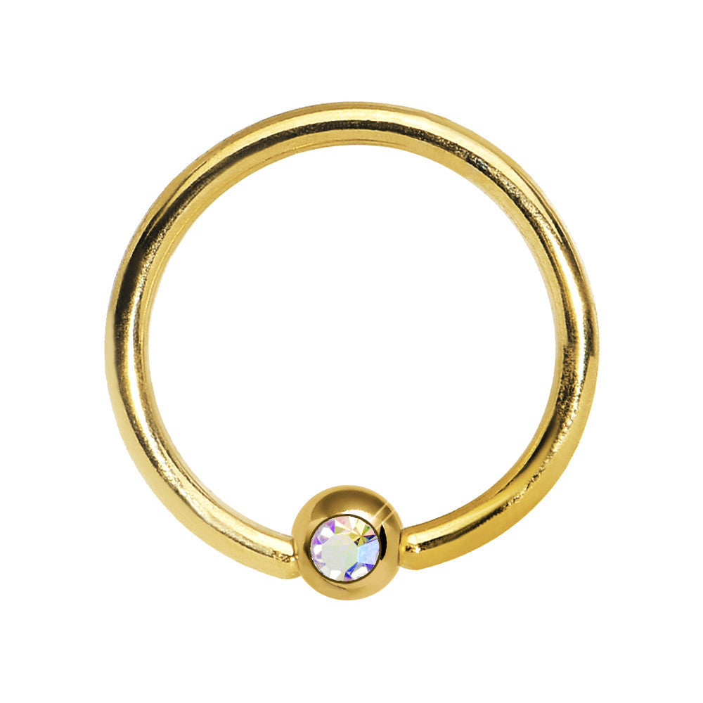 16G 3/8 Aurora Crystal Gold Titanium BCR Captive Ring
