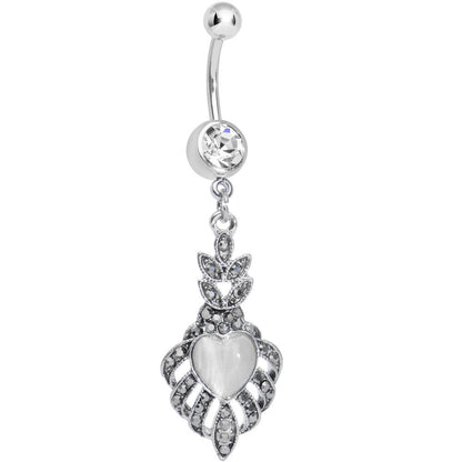 Clear Gem Royal White Heart Dangle Belly Ring