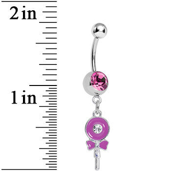 Pink Gem Sweetly Wrapped Pink Lollipop Dangle Belly Ring