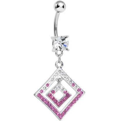 Clear Gem Double Clear and Pink Paved Diamond Dangle Belly Ring