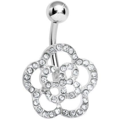 Clear Gem Hollow Buttercup Flower Belly Ring