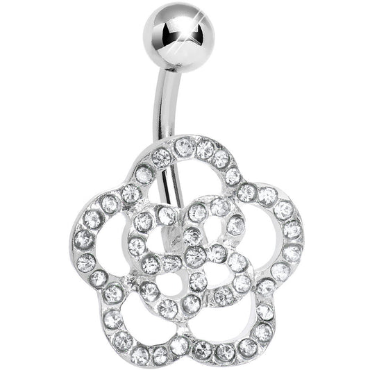 Clear Gem Hollow Buttercup Flower Belly Ring