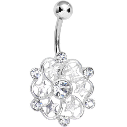 Clear Gem Princess Star Petals Flower Belly Ring